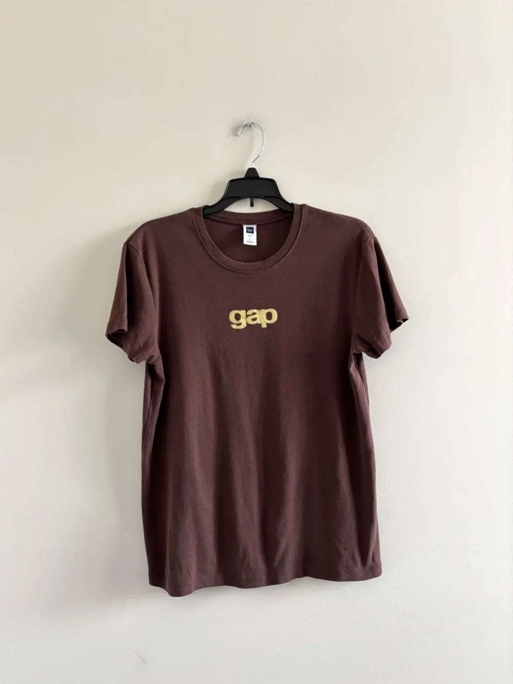 Y2K GAP T-Shirt Brown Gold Logo Cotton Short Sleeve Basic Women L Casual Classic - Picture 1 of 10